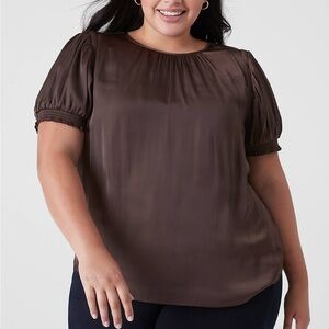 NWT Lane Bryant Puff Sleeve Crewneck Top Brown - Size 20
